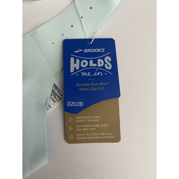 Brooks 32C/D Dare Zip Front Run Bra 2.0 Ice Blue Vivid Teal Molded Sports Bra - Picture 6 of 9